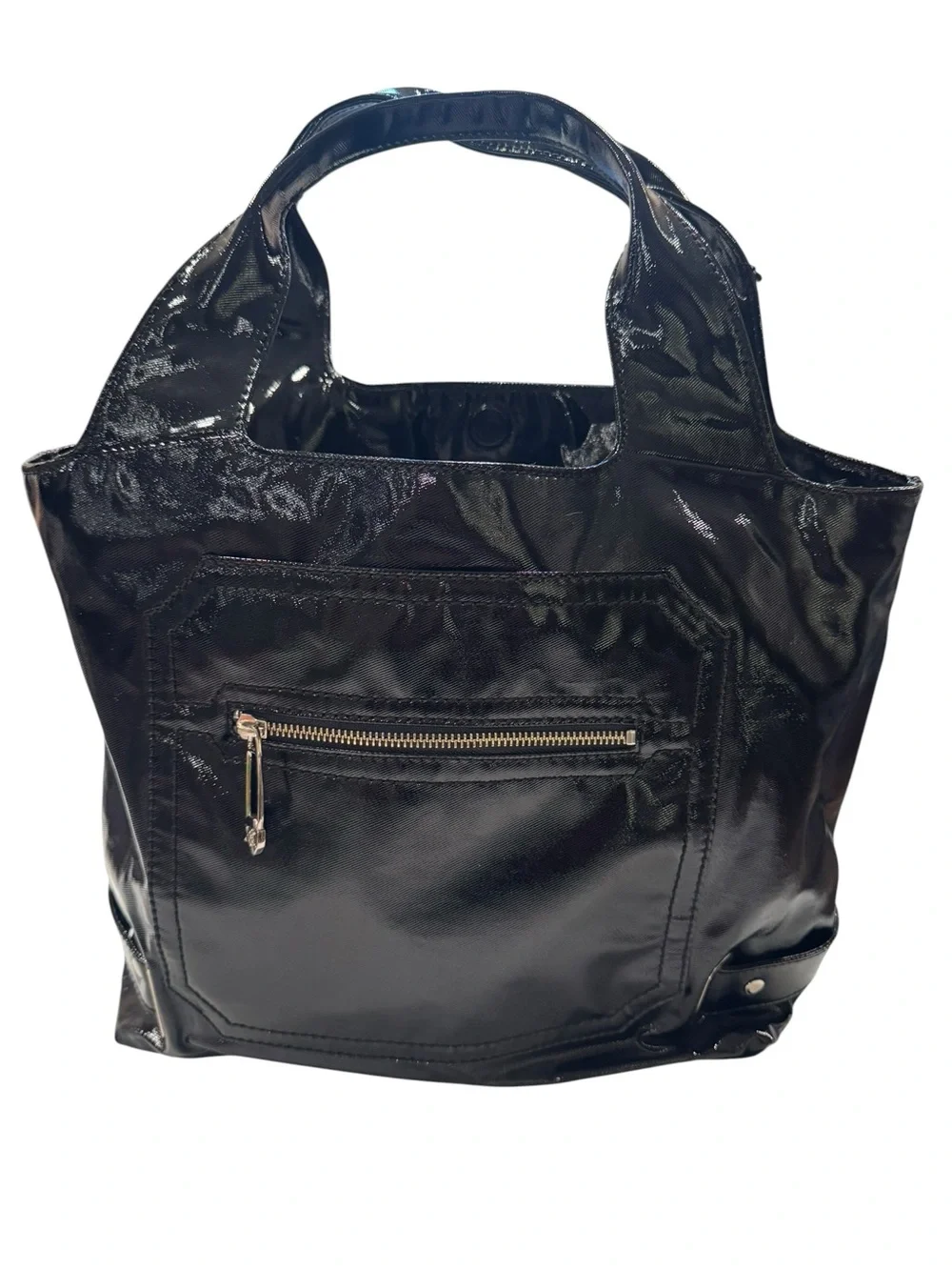 Maxx New York Black Patent Tote Bag‎ Zebra Print Lining M2219 NWT